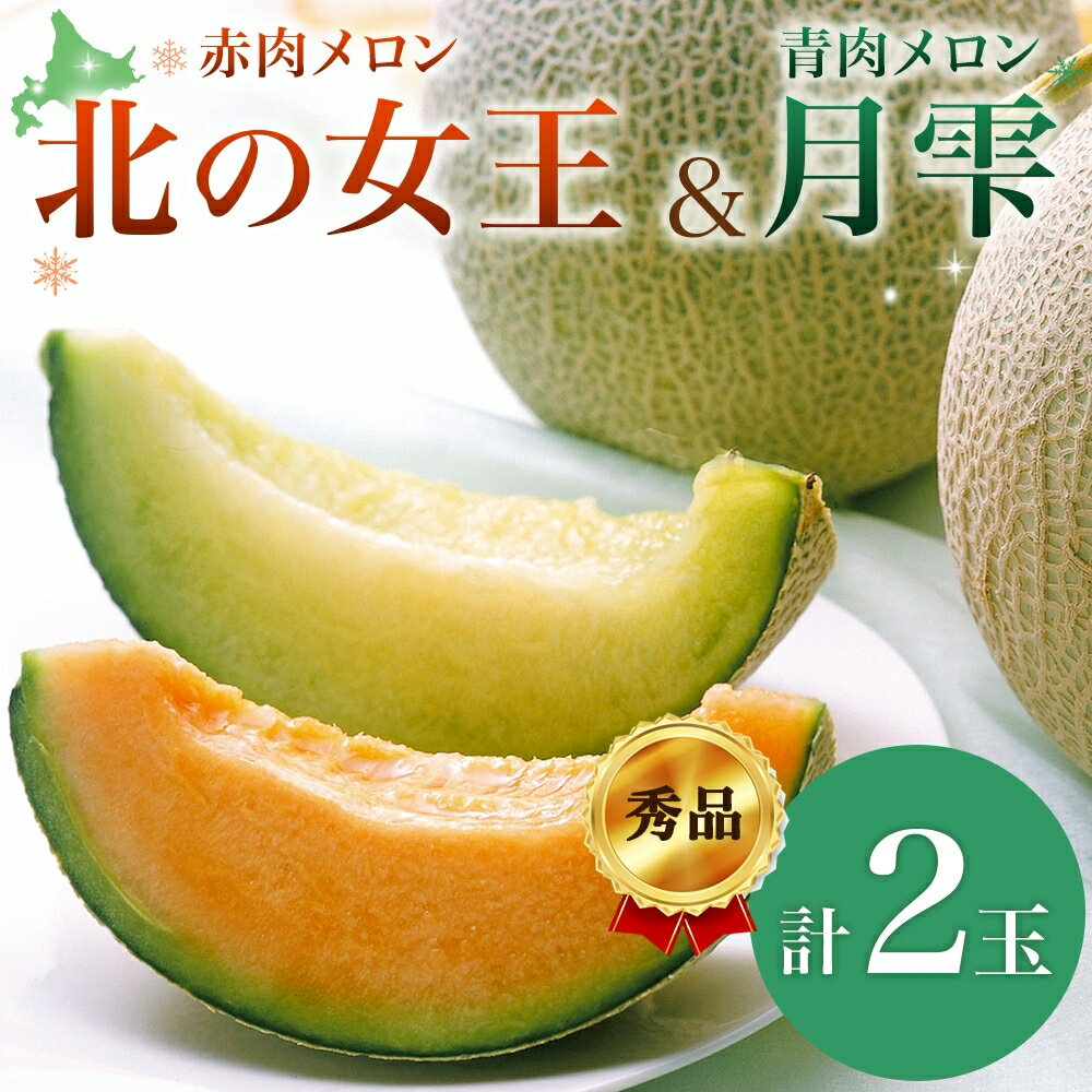 【ふるさと納税】【2025年夏発送】北海道 赤肉メロン 北の女王 青肉メロン 月雫 秀品 約1.6kg 各1玉 令和7年 メロン 果物 フルーツ 旬 希少 甘い 豊潤 国産 産地直送 ギフト お祝い 贈答品 贈り物 お中元 お取り寄せ 送料無料 　お届け：7月初旬～8月中旬頃