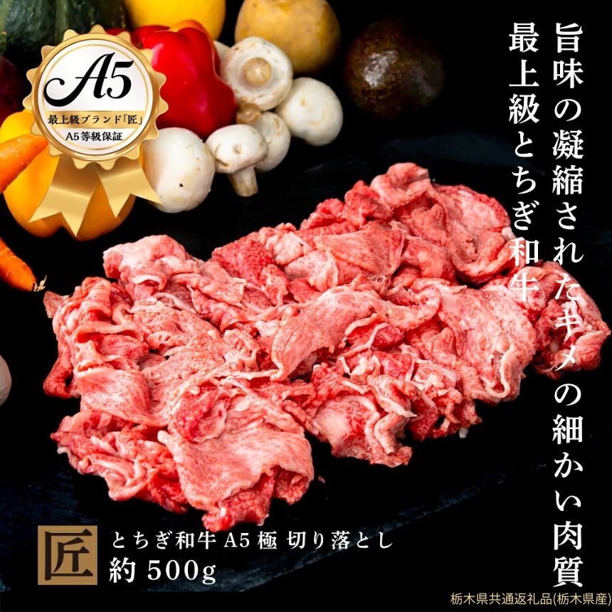 【ふるさと納税】とちぎ和牛 A5 切り落とし 約 500g ｜ 国産 和牛 牛 肉 生産者 認定 銘柄 A5 旨味 うまみ きめ細かい 品質 柔らかく 芸術品 特産品 栃木県 真岡市 送料無料 栃木県共通返礼品（栃木県産）