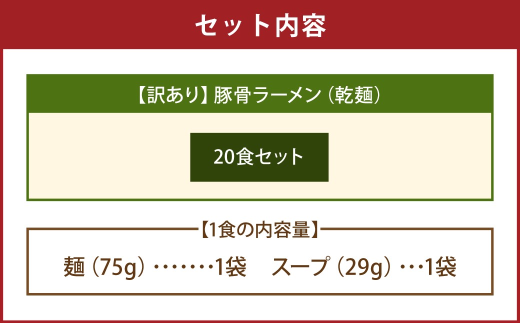【訳あり】 豚骨ラーメン （乾麺） 20食セット メール便
