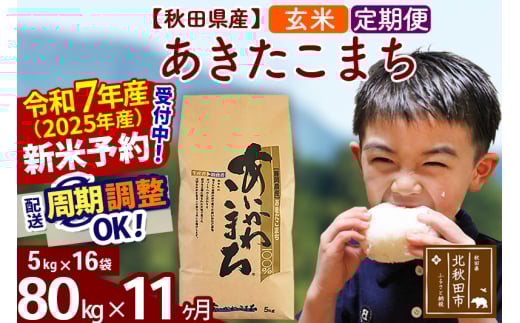 ※令和7年産 新米予約※《定期便11ヶ月》秋田県産 あきたこまち 80kg【玄米】(5kg小分け袋) 2025年産 お届け周期調整可能 隔月に調整OK お米 藤岡農産
