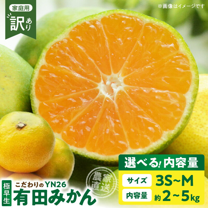 【ふるさと納税】【限定】 有田みかん 極早生 YN26 訳あり 家庭用 サイズおまかせ 3S 〜 M 選べる 内容量 約 2kg 5kg 高糖度 酸味 果皮が薄い むきやすい 手軽 爽やか 甘み 後味 すっきり 有田 みかん 柑橘 果物 フルーツ お取り寄せ 和歌山県 湯浅町 送料無料