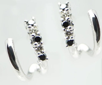 ピアス 天然 ダイヤモンド ブラック ダイヤモンド 0.14ct ペア フープ SIクラス【K18WG】P-06（KRP）G66-1412
