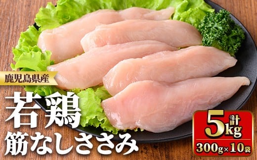y534 鹿児島県産若鶏筋なしささみ(計5kg・250g×20袋) 国産 九州産 鹿児島県産 鶏肉 鳥肉 鶏 とり 若鶏 冷凍 ささみ ササミ 筋なし 小分け 真空 【TRINITY】