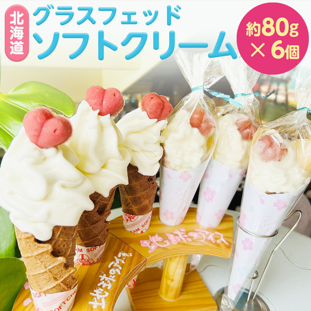 【ふるさと納税】北海道グラスフェッドソフトクリーム 6個入 計約480g（約80g×6個） 米粉使用ワッフルコーン オーガニックグラスフェッドミルク100% いちごのアイスキューブ付き アイス アイスクリーム スイーツ デザート 冷凍 北海道産 国産 北海道 北広島市加工 送料無料