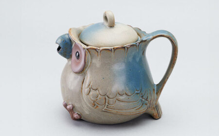 かしわ窯　動物のポット　青フクロウ【1541730】