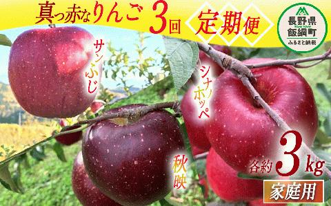 旬の赤いりんご 【 定期便 】 家庭用 3kg × 3回 ファームトヤ 沖縄県配送不可 2024年10月上旬～12月下旬順次発送 R6年度収穫 長野県 飯綱町 [1427]