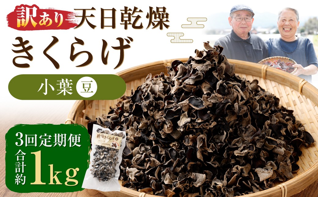 
            【3ヶ月定期便】 【訳あり】 天日乾燥 きくらげ 「小葉 （豆）」 50g×7パック 計350g （合計約1050g） 3回定期便 訳アリ 理由あり わけあり キクラゲ 木耳 乾燥きくらげ 乾燥キクラゲ 乾燥木耳 肉厚 定期便 常温 九州 熊本県 人吉市
          