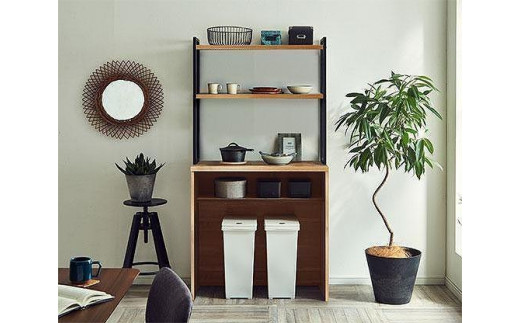 【開梱設置】食器棚 レンジ台 アイン 上台棚板タイプ 幅89.7cm レディオーク キッチンボード ゴミ箱収納 ダスト収納 キッチン収納 おしゃれ 大川家具 幅90cm 収納家具 棚 アイアンフレーム