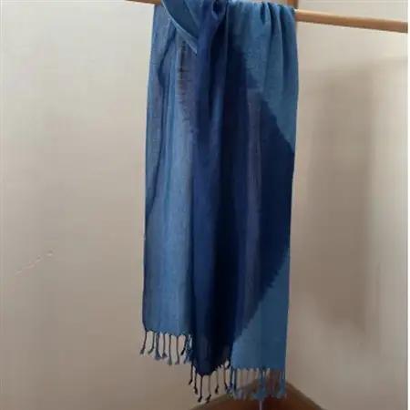 藍染めストール　yamanobe(2)　約36cm×155cm フリンジあり_装飾品・工芸品 ショール・ストール 服飾小物 _【1528680】