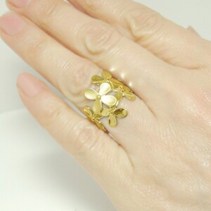 K18イエローゴールド「クローバー」幅広地金リング【 30206-2】