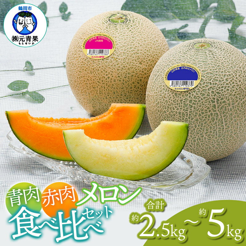 【ふるさと納税】【令和8年産先行予約】青肉メロン・赤肉メロン 食べ比べ 容量お選びください［約2.5kg（計2玉）〜約5kg（計4玉）］　元青果