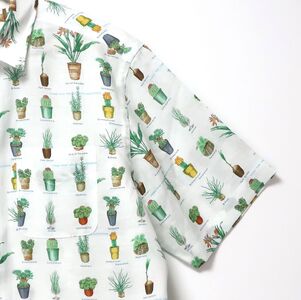 CLOFT 麻100％半袖オリジナルプリントシャツ”サボテン多肉植物柄”（C/＃11 ホワイト） L 0139-029-S07-2