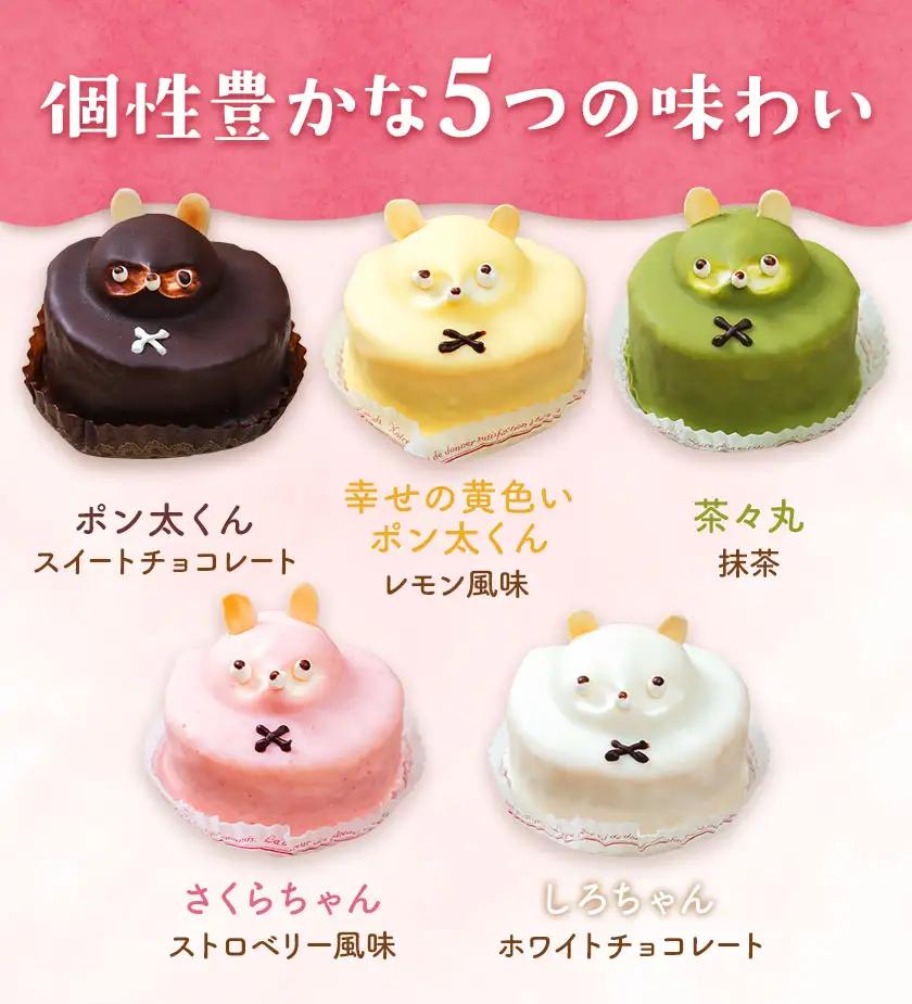 たぬきケーキ ポン太君と仲間たち 5色×各1個 お菓子のかたおか 鹿児島県 さつま町