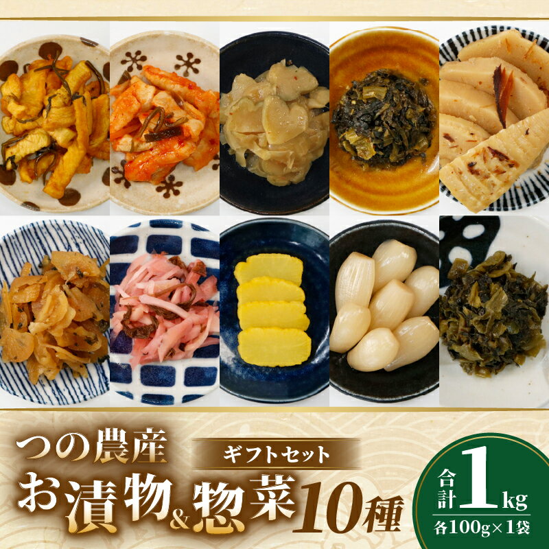 【ふるさと納税】【2週間以内発送】お漬物 ＆ 惣菜 10種 ギフト セット 合計1kg 食べ切りサイズ 野菜 国産 加工品 割り干し大根 ザーサイ 高菜 沢庵 生姜 福神漬け らっきょう 漬け物 惣菜 和食 おつまみ おかず おすすめ 贈り物 宮崎県 都農町 送料無料