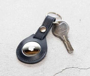 エアタグ用 キーホルダー カバー レザー 本革 キーリング apple airtag 【ネイビー】