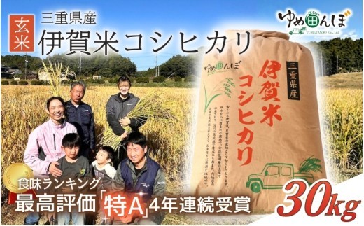 三重県産　伊賀米コシヒカリ　30kg　玄米　令和7年産 / お米 ごはん ご飯 米 伊賀市 三重県 おいしい 美味しい おにぎり ライス 健康志向 食物繊維 食事バランス ビタミン 食卓 送料無料【ymtb0001】