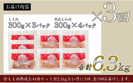N35-6 【3回定期便 総計6.3kg】 ありたどり もも肉 熟成むね肉 セット 計2.1kg (300g×7パック) 3回 定期便 鶏肉 むね肉 ムネ肉 胸肉 真空パック