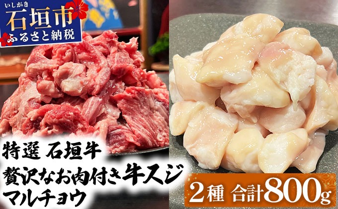 【2025年11月以降順次発送】特選石垣牛の牛スジとマルチョウをご家庭で！！牛スジ500gマルチョウ300ｇのセット