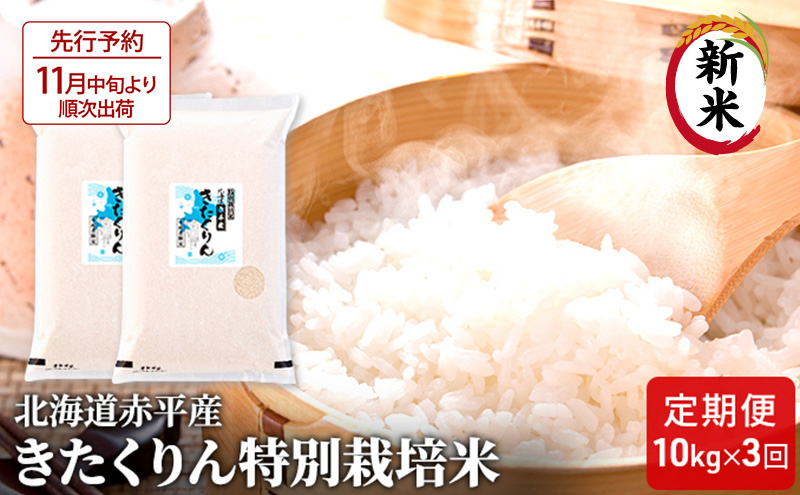 【先行予約2025年産米・11月中旬より順次出荷】北海道赤平産 きたくりん 10kg (5kg×2袋) 特別栽培米 【3回お届け】 精米 米 北海道 定期便 お米 