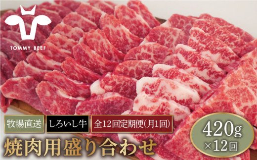 【牧場直送】【12回定期便】佐賀県産しろいし牛 焼肉用盛り合わせセット（希少部位）各回420g【有限会社佐賀セントラル牧場】 [IAH046]