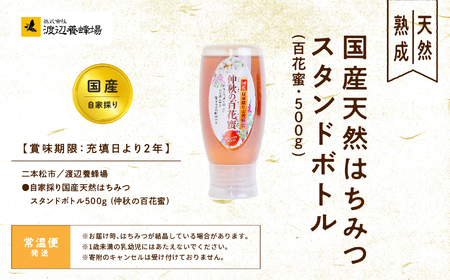 国産天然はちみつ 百花蜜 スタンドボトル 500g  | ハチミツ 蜂蜜【株式会社渡辺養蜂場】
