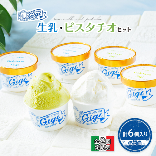 【定期便：全2回】ジェラテリアGigiのイタリアンジェラート『生乳』『ピスタチオ』各3個セット【43003902】