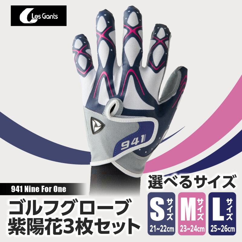 【ふるさと納税】【選べるサイズ】【数量限定】～Nine For One～　ゴルフグローブ 紫陽花3枚セット S・M・L ゴルフ ゴルフグッズ ゴルフ用品 スポーツ ギフト 贈り物 贈答 プレゼント 父の日 香川県 グリップ 手袋 限定 革 人工皮革 国内 国産 レガン おすすめ ふるさと