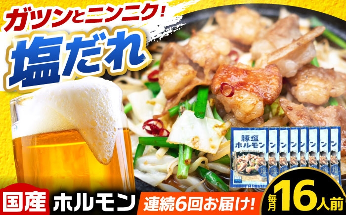 
                  【6回定期便】岐阜県産豚もつの鉄板焼き「元祖みたけとんちゃん」豚塩味 8袋（16人前） / モツ もつ 白もつ ホルモン / 御嵩町 / 藤よし [AVAA080]
                