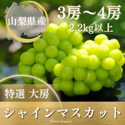 【2026年発送 先行受付】フルーツ王国山梨県産シャインマスカット 3房～4房 2.2kg以上【配送不可地域：離島】