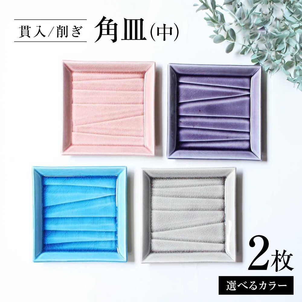 【ふるさと納税】【選べる4色】【瀬戸焼】削ぎ角皿中 貫入 2枚セット【ヤマハツクリタ株式会社】 / 食器 和食器 銘々皿 取皿 / 瀬戸市[BBDV001]