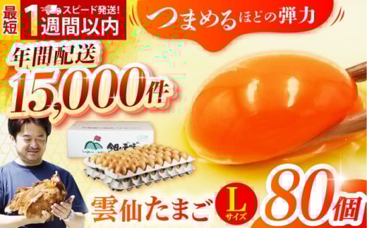 【冷蔵配送】雲仙たまご Lサイズ80個(75個＋割れ補償5個入り) 長崎県/塚ちゃん雲仙たまご村 [42ACAE003-1] 卵 玉子 タマゴ 鶏卵 長崎 島原 九州 スピード 発送 配送 最速 最短 すぐ届く すぐ発送