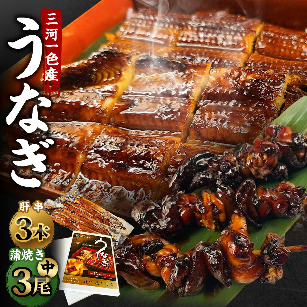 【ふるさと納税】 三河一色産 うなぎ蒲焼き 中3尾 ＋ 肝串焼き 3本 蒲焼タレ 肝串焼き 鰻 お魚 湯煎 惣菜 セット 簡単調理 冷凍 幸田町 送料無料