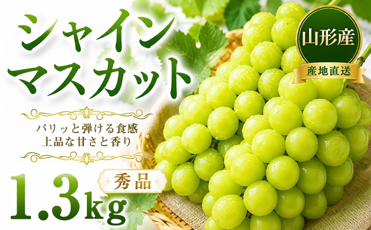 
                  山形産 シャインマスカット 1.3kg (2～3房) 秀品 産地直送 【令和9年産先行予約】FS26-002
                