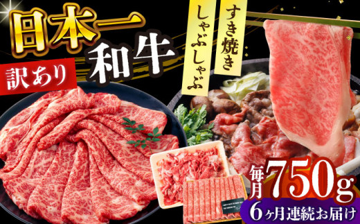 【全6回定期便】【訳あり】【A4～A5】長崎和牛しゃぶしゃぶすき焼き750gセット【株式会社 MEAT PLUS】 [DBS111]長崎和牛 和牛 国産 牛肉  しゃぶしゃぶ すき焼き 750g セット6回定期便 定期便 6回 訳あり 訳アリ