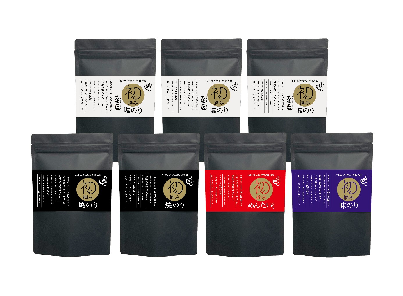 
                  【セット】有明の風・初摘み味わい大パック7袋セットG（焼のり、塩のり、めんたい塩のり、味のり）
                