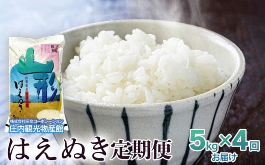 【3～6ヶ月から選べる定期便】令和7年産 はえぬき　精米5kg（5kg×1袋）【4ヶ月】　庄内観光物産館