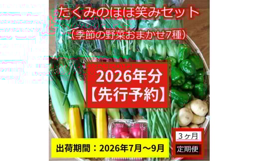 【3ヶ月定期便】旬の野菜7種『たくみのほほ笑みセット』（2026年7～9月出荷／北海道・九州・沖縄県・離島は配送不可） 旬彩 長野県 信州 おまかせ 高原  産地直送 季節 詰合せ 有機 栽培 先行予約