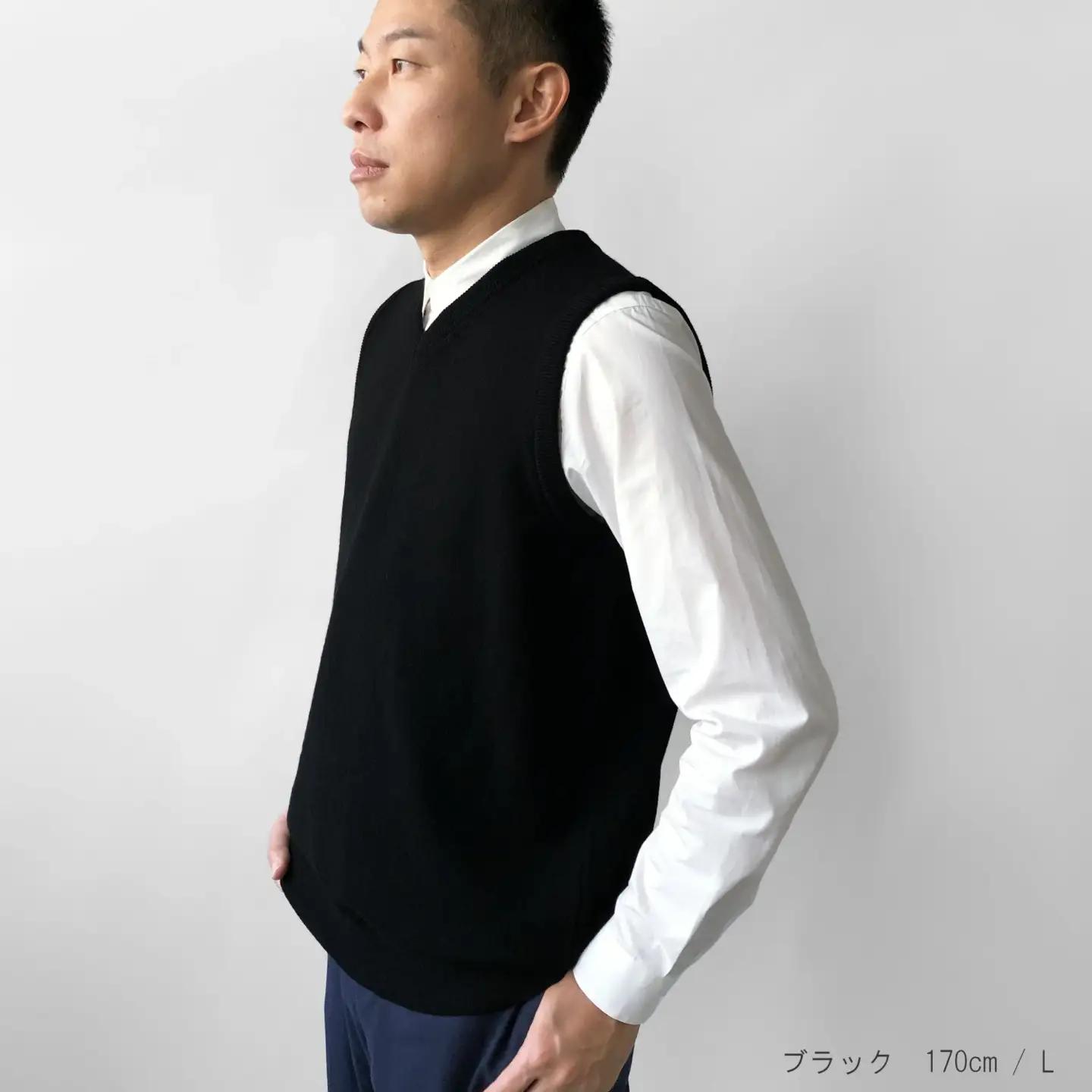 【先行予約】カシミヤニット ベスト Vネックセーター ( ブラック・LL ) メンズ