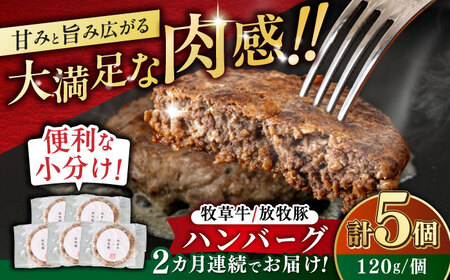 【全2回定期便】　【牧草牛×放牧豚】ハンバーグ 5個 【GOODGOOD株式会社】 ハンバーグ 牛肉 豚肉 小分け 冷凍配送 北海道 [AXBP026]