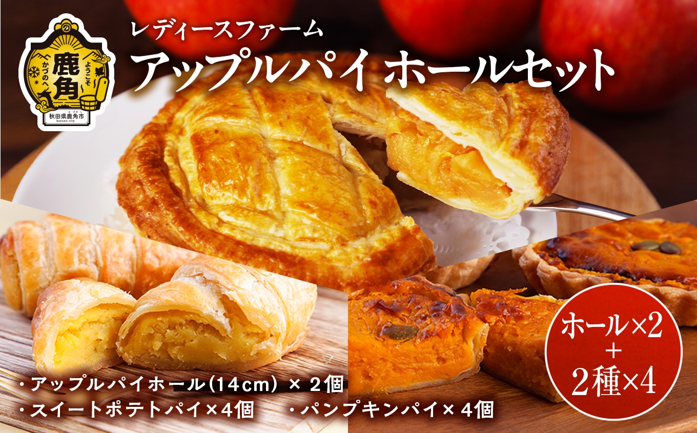 
                  アップルパイ ホールセット（ホール2個 + パイ8個）【レディースファーム】 スイーツ お菓子 バレンタインデー ホワイトデー 家庭用 完熟 国産 お中元 お歳暮 贈り物 贈答用 グルメ ギフト 故郷 秋田 あきた 鹿角市 鹿角 送料無料 
                
