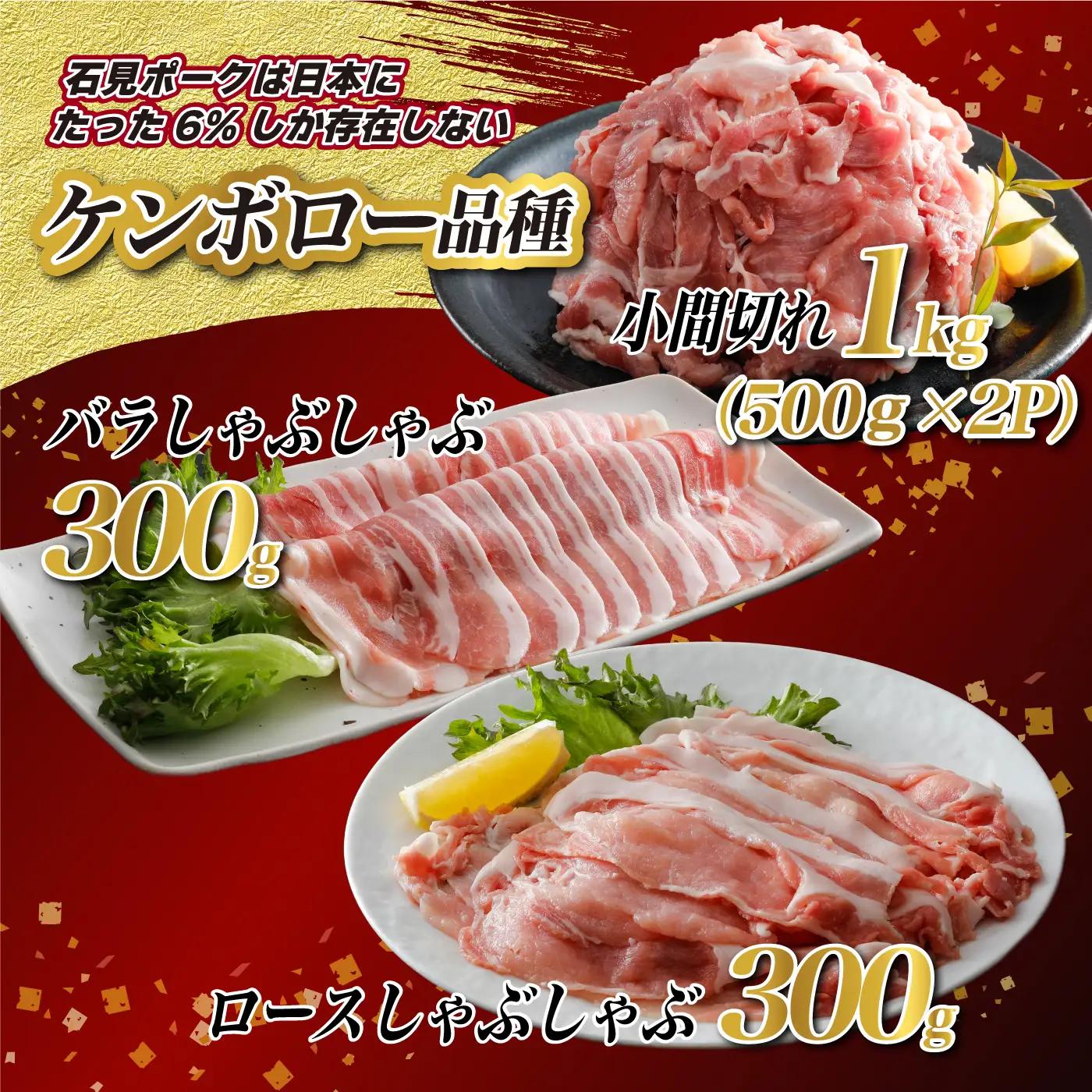豚肉　石見ポーク しゃぶしゃぶセット1.6kg（ロースしゃぶしゃぶ用300g×1バラしゃぶしゃぶ用300g×1小間切れ500g×2）