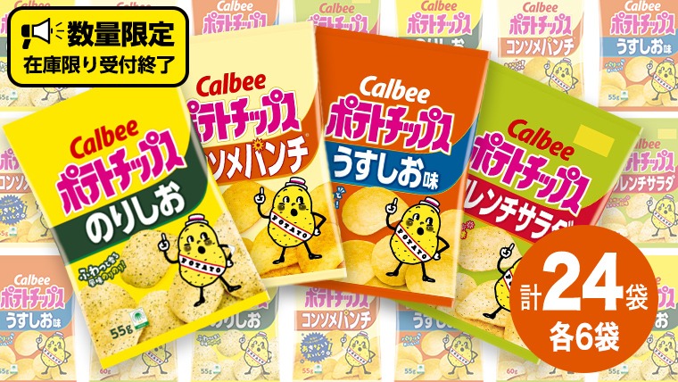 カルビー ポテトチップス 4種類 詰め合わせ 24袋 計 24 袋 うすしお 6袋 コンソメ 6袋 のりしお 6袋 フレンチサラダ6袋 スナック おつまみ ジャガイモ じゃがいも まとめ買い 数量限定 [DA052us]