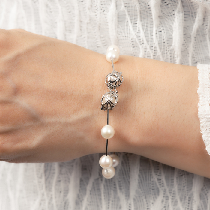 7.5-8アコヤ真珠シルバーパイプステーションブレスレット ジュエリー アクセサリー ブレスレット 真珠 パール 美穂野 佐賀市 ：C100-044_イメージ5