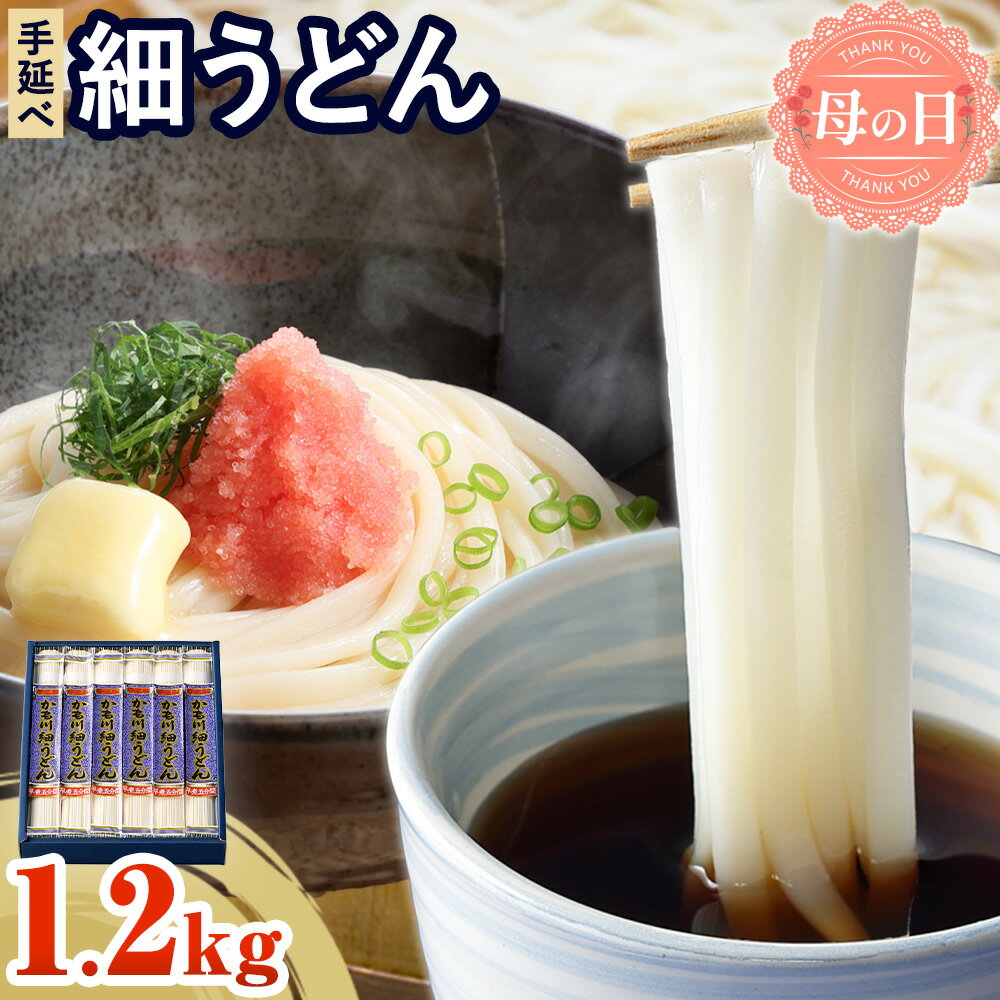 【ふるさと納税】母の日 うどん 手延べ 細うどん 200g×6袋 1.2kg かも川手延素麺株式会社《30日以内に発送予定(土日祝除く)》岡山県 浅口市 紙箱入 お土産 送料無料 麺 小麦 粉もの 細うどん 丸麺
