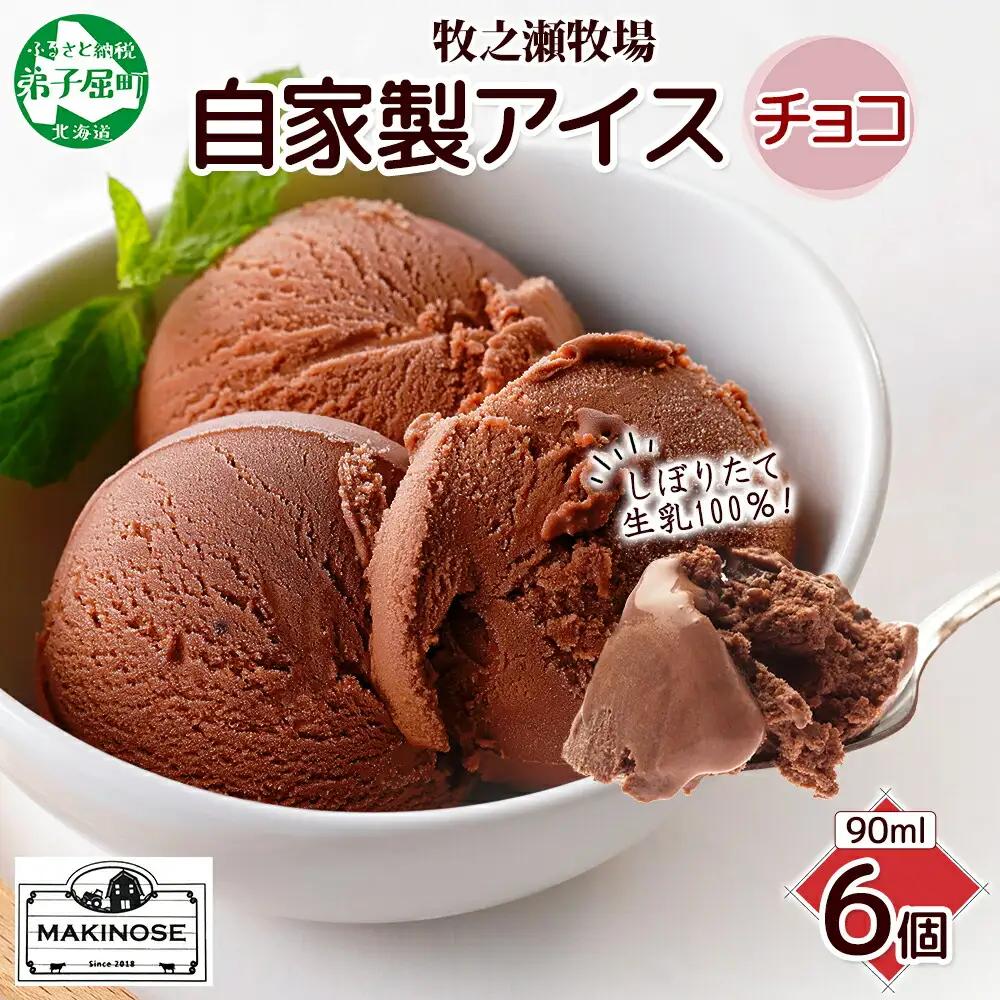 牧之瀬牧場 自家製アイス チョコ 90ml 6個 アイス 氷菓子 チョコ味 チョコレート フレーバー 牧場 手作り セット おやつ デザート スイーツ 冷凍 ギフト 送料無料 北海道 弟子屈町 3220