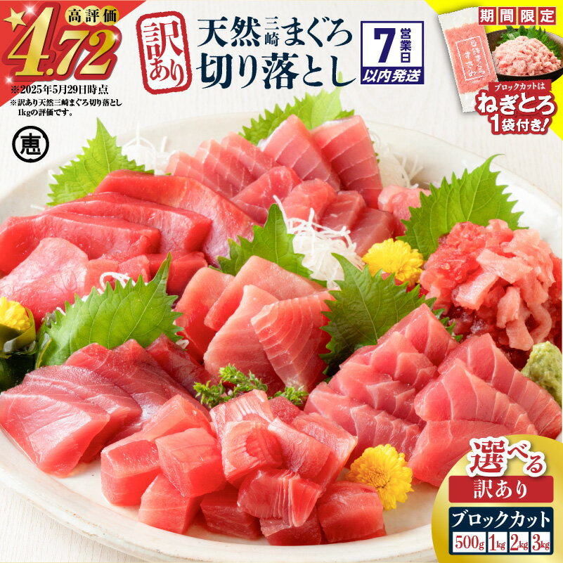 【ふるさと納税】【期間限定 ねぎとろ付き】【7営業日以内に発送】＜選べる＞ 天然 三崎まぐろ 赤身 切落し 500g ～ 3kg ブロック カット 不揃い バラエティ 訳あり まぐろ マグロ 鮪 メバチマグロ 切り落とし 刺身 魚 魚介 三崎恵水産 神奈川県 三浦市 おすすめ ランキング