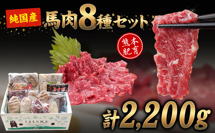 純国産馬肉8種セット 計2200g 熊本肥育 2年連続農林水産大臣賞受賞 《30日以内に出荷予定(土日祝除く)》---hkw_lcl_346_2200g---
