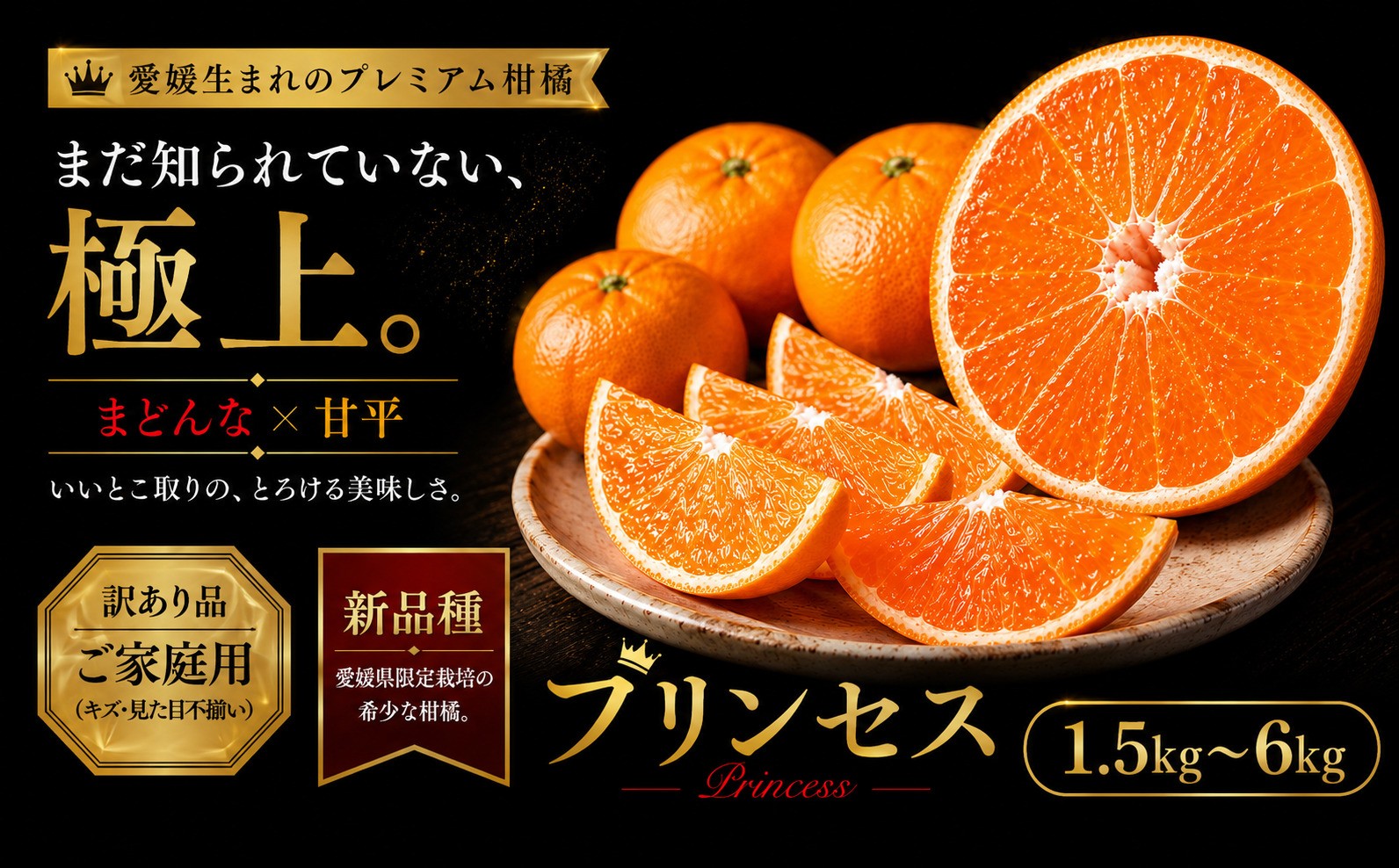 
                  ＜極少量品種 愛媛県産プリンセス 合計約1.5／3／4.5／6kg＞『2027年2月下旬～3月下旬迄に順次出荷予定』 選べる 訳あり 希少品種 ミカン 蜜柑 ご家庭用 果汁 果物 くだもの フルーツ オレンジ 柑橘 人気柑橘 特産品 極尽道 愛媛県 西予市 【常温】
                