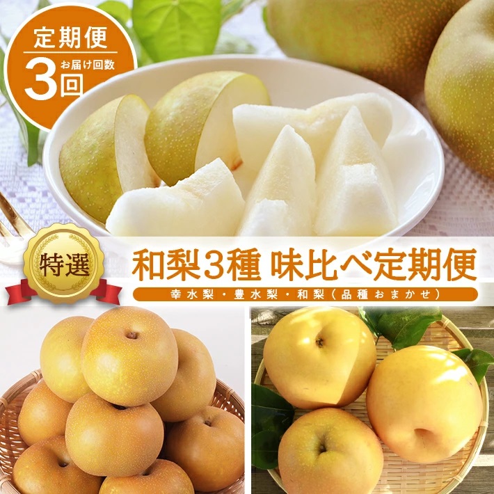 SE0509　【3回定期便】酒田産 特選 和梨3種味比べ定期便2026 (幸水梨、豊水梨、和梨〔品種おまかせ〕/各約3kg)