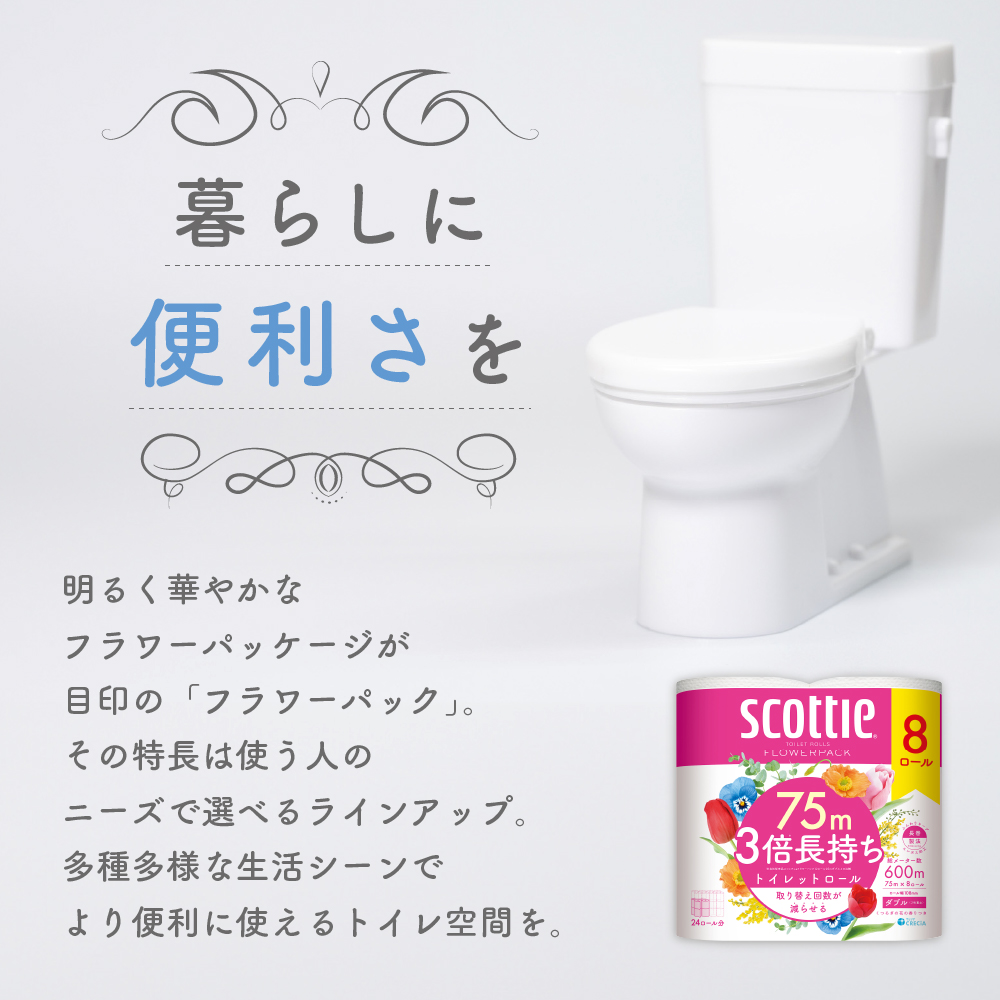 トイレットペーパー ダブル スコッティ3倍長持ち 48ロール (8ロール×6パック) フラワーパック 香り付き スコッティ 3倍長持ち トイレットペーパーダブル 長持ち 防災 災害 日用品 消耗品 生